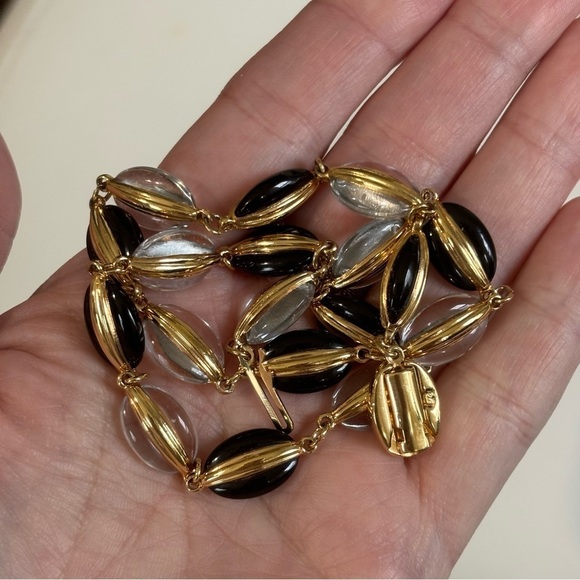 Swarovski rare black and clear beaded necklace with gold tone metal - Picture 5 of 6